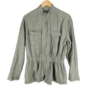 ELLEN TRACY WOMEN'S MILITARY GREEN 100% LINEN UTILITY JACKET SIZE SMALL